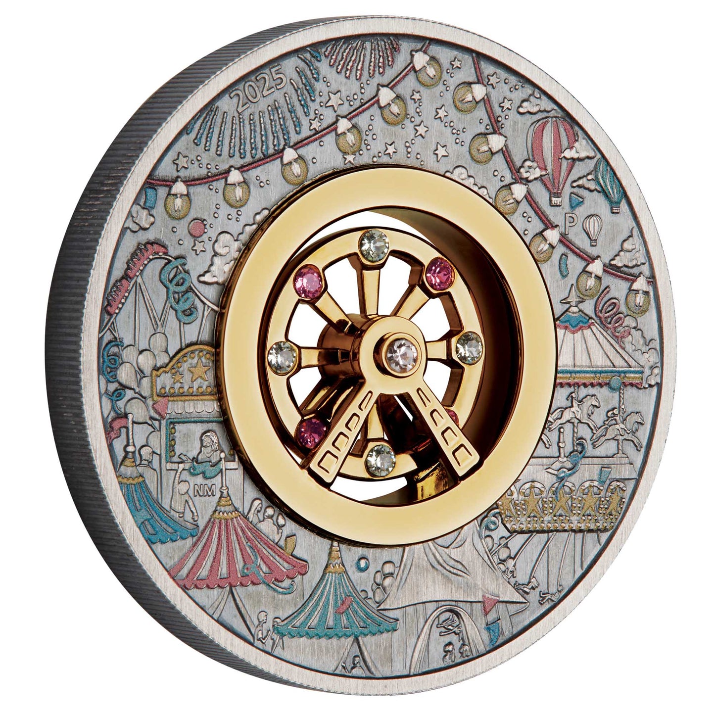2025 Ferris Wheel 2oz Silver Antiqued Coloured Coin