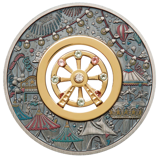 2025 Ferris Wheel 2oz Silver Antiqued Coloured Coin