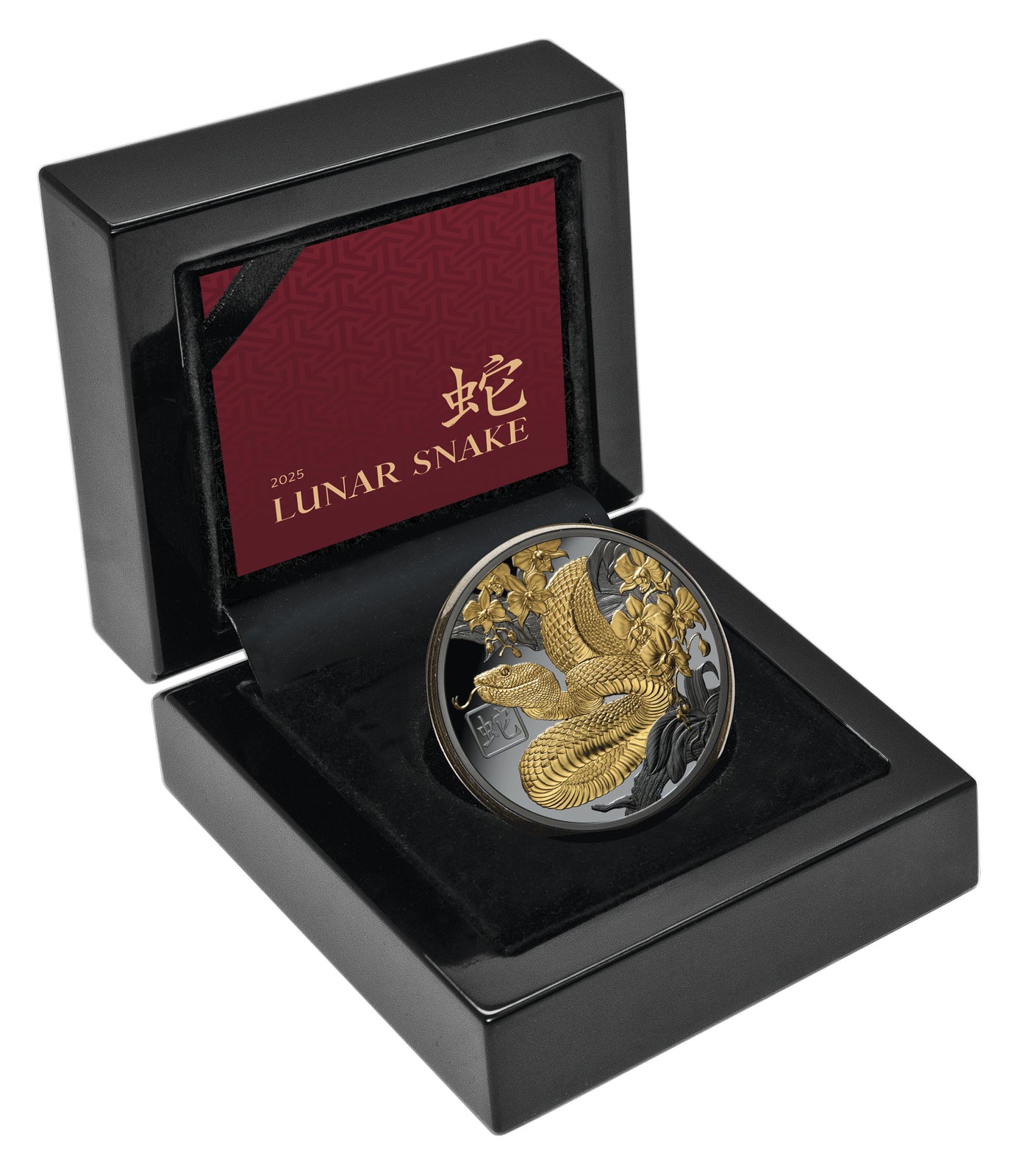 2025 Lunar Year of the Snake $1 Gold-plated 1oz Silver Black Proof Coin