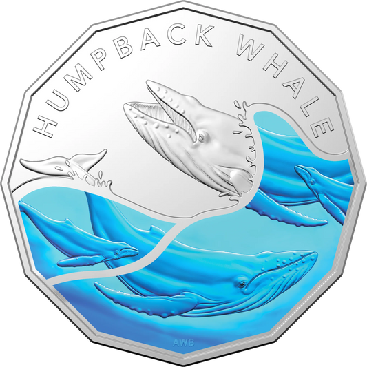 2023 Royal Australian Mint  Antarctic Territory Humpback Whale 50c  Coloured Coin