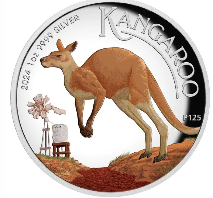 2024 PerthMint Australian Kangaroo 1oz Silver Proof High Relief Coloured Coin