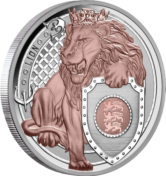2025 Heraldic Beasts 2025 $1 Lion 1oz Rose Gold Plated Silver Proof Coin