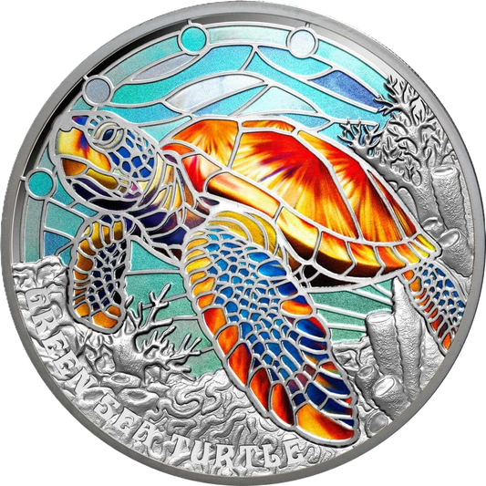 2025  Nature’s Window Green Sea Turtle $5 Colour 2oz Silver Proof Coina
