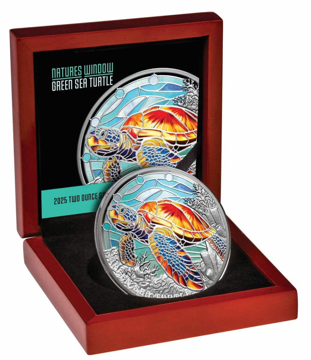 2025 Nature’s Window Green Sea Turtle $5 Colour 2oz Silver Proof Coin