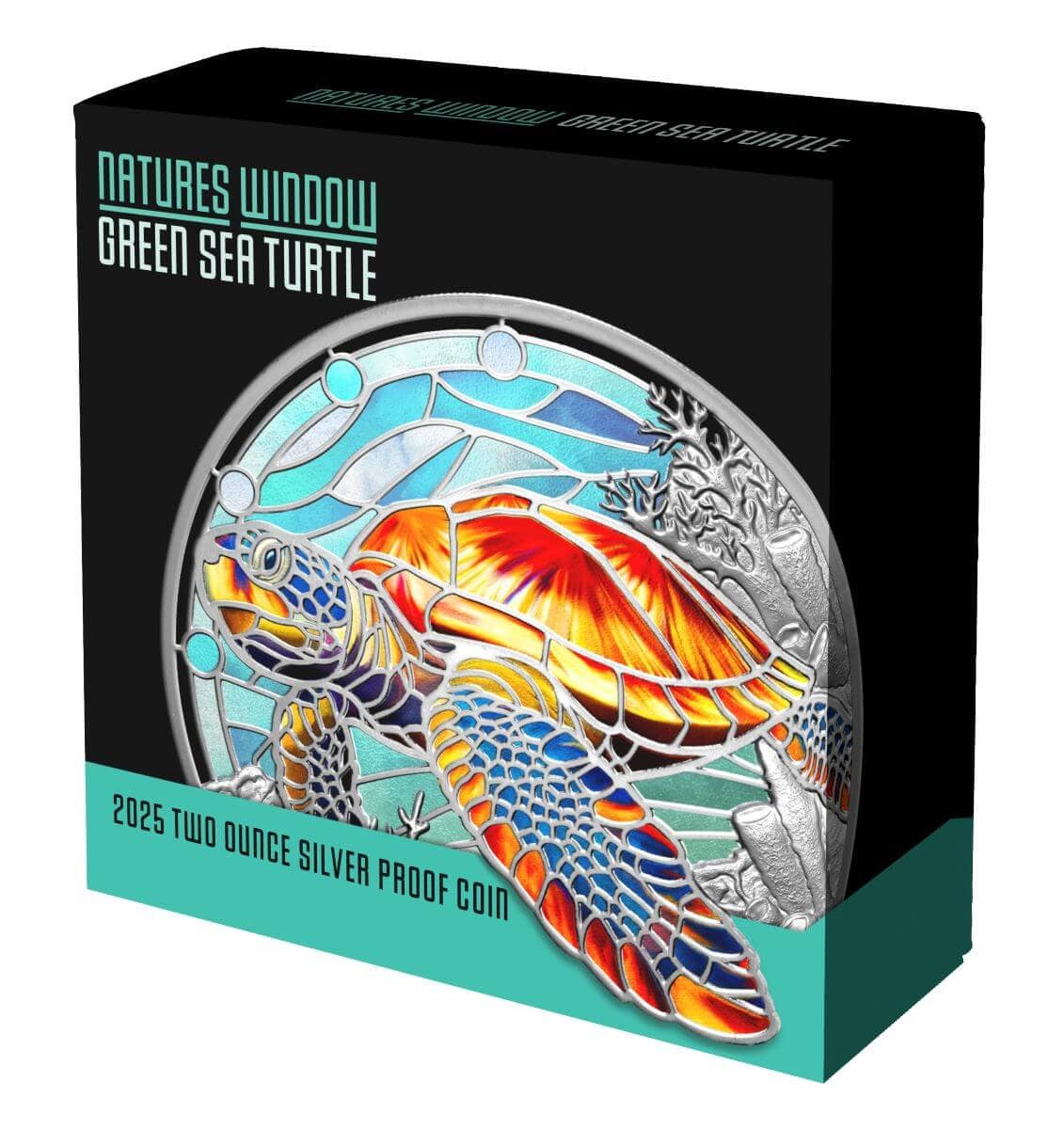 2025 Nature’s Window Green Sea Turtle $5 Colour 2oz Silver Proof Coin