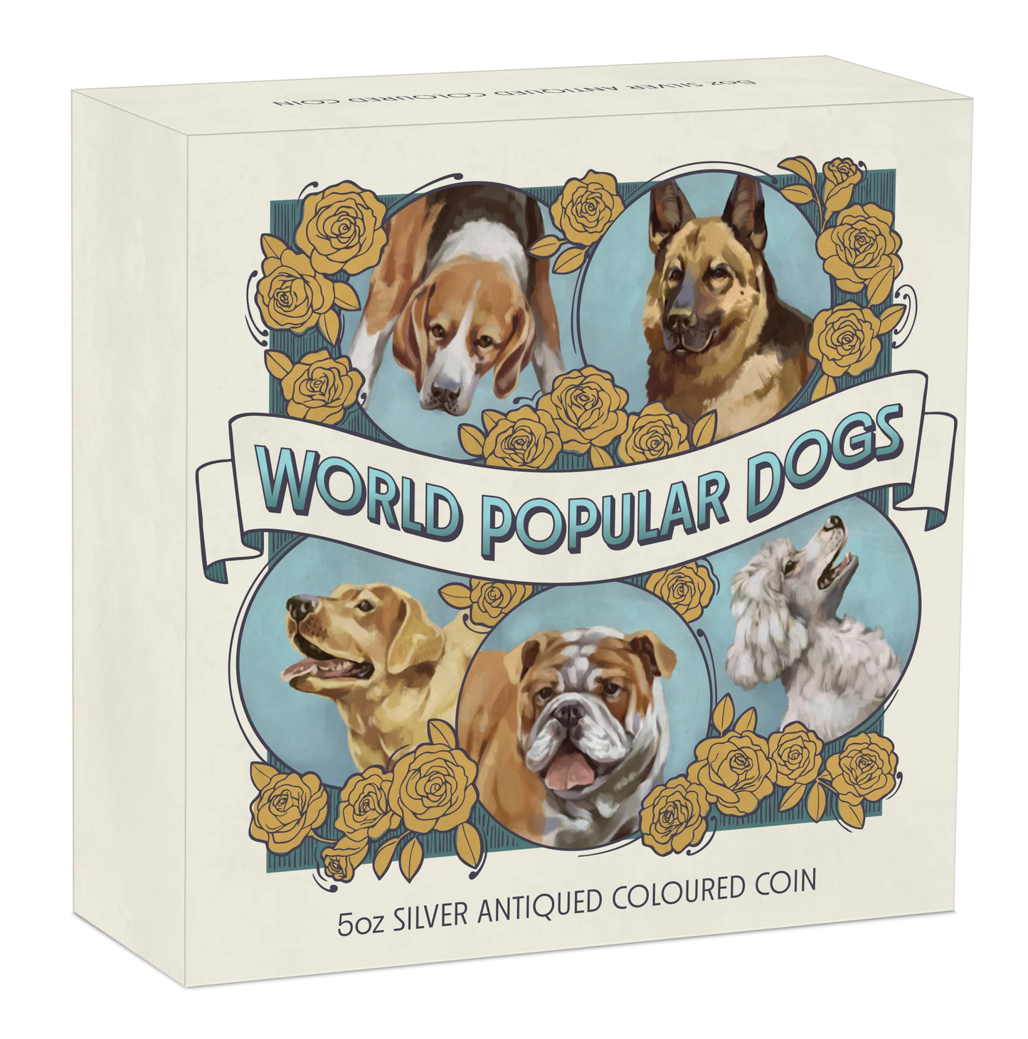 2025 PerthMint World Popular Dogs 5 oz Silver Antiqued High-Relief Colored Coin - Pre Order