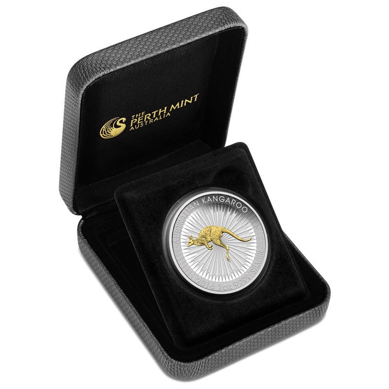 2016 Perth Mint $1 Gilded Australian Kangaroo 1oz Silver Coin First Year Of Issue
