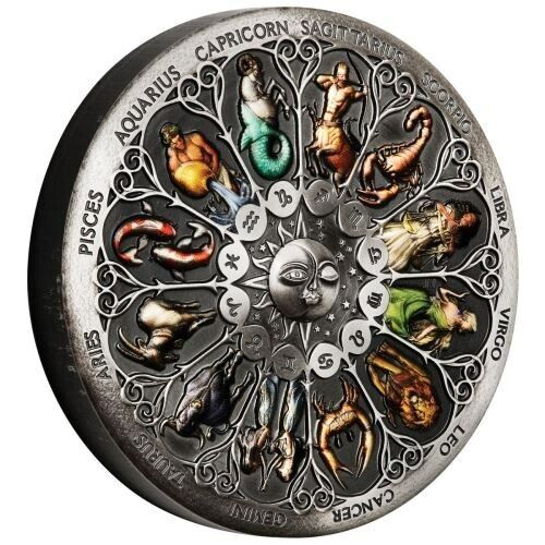 2020 PerthMint Signs of the Zodiac PCGS MS69 5oz Silver Antiqued Coloured Coin