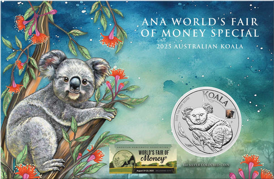 2025  ANA World's Fair Australian Koala 1oz Silver Coin with Bison Privy Mark
