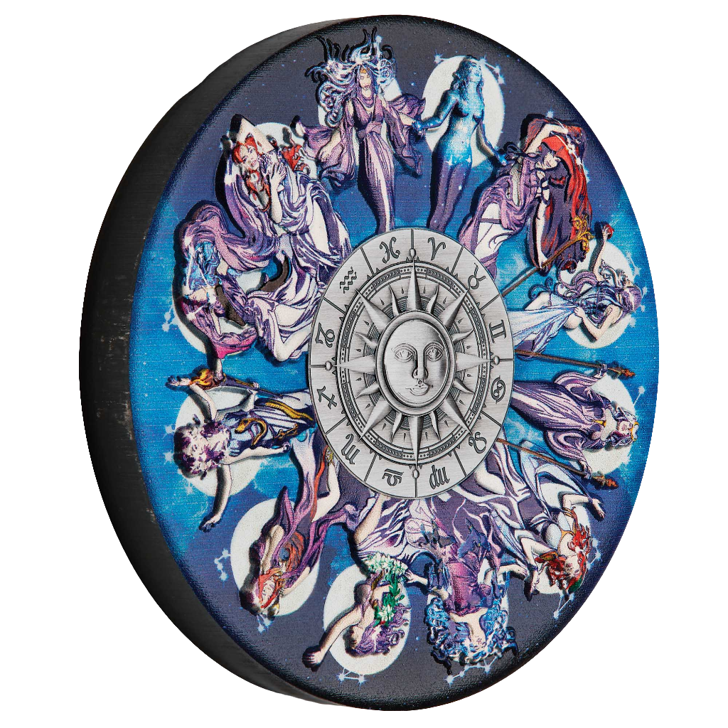 2025 Zodiac Signs and Goddesses 5oz Silver Antiqued Coloured Coin