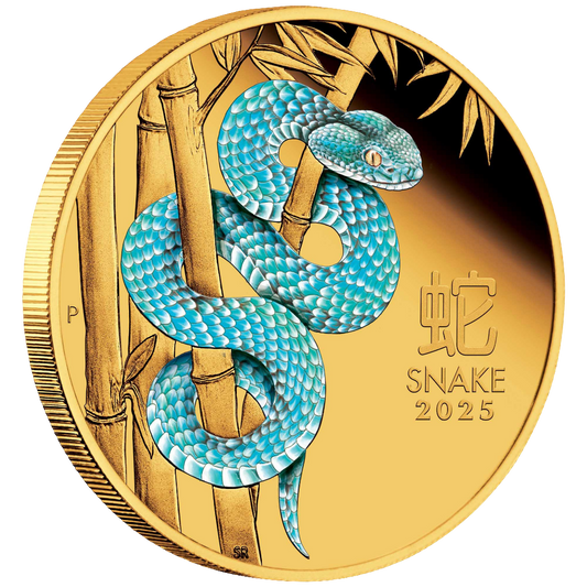 2025 PerthMint Lunar Year of the Snake 1oz Gold Proof Coloured Coin - 188 mintage only