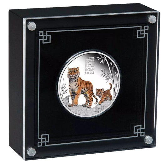 2022 Perth Mint Lunar Series III Year of the Tiger 1/2 oz Silver Coloured Proof Coin