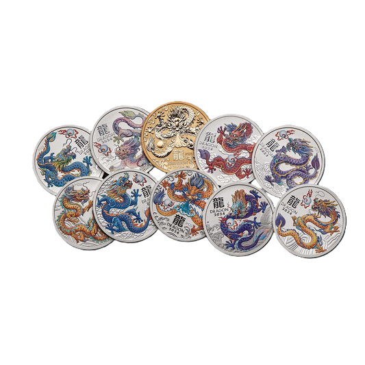 2024 PerthMint Australian Lunar Series III Year of the Dragon 1oz Silver 10 Coin Collection