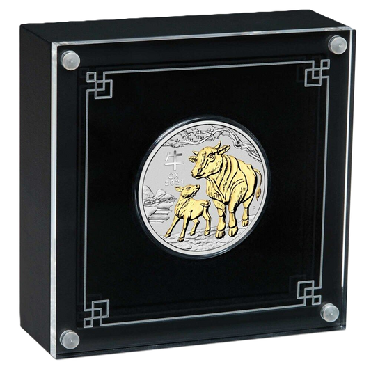 2021 PerthMint Australian Lunar Series III Year of the Ox 1oz Silver Gilded Coin in Box