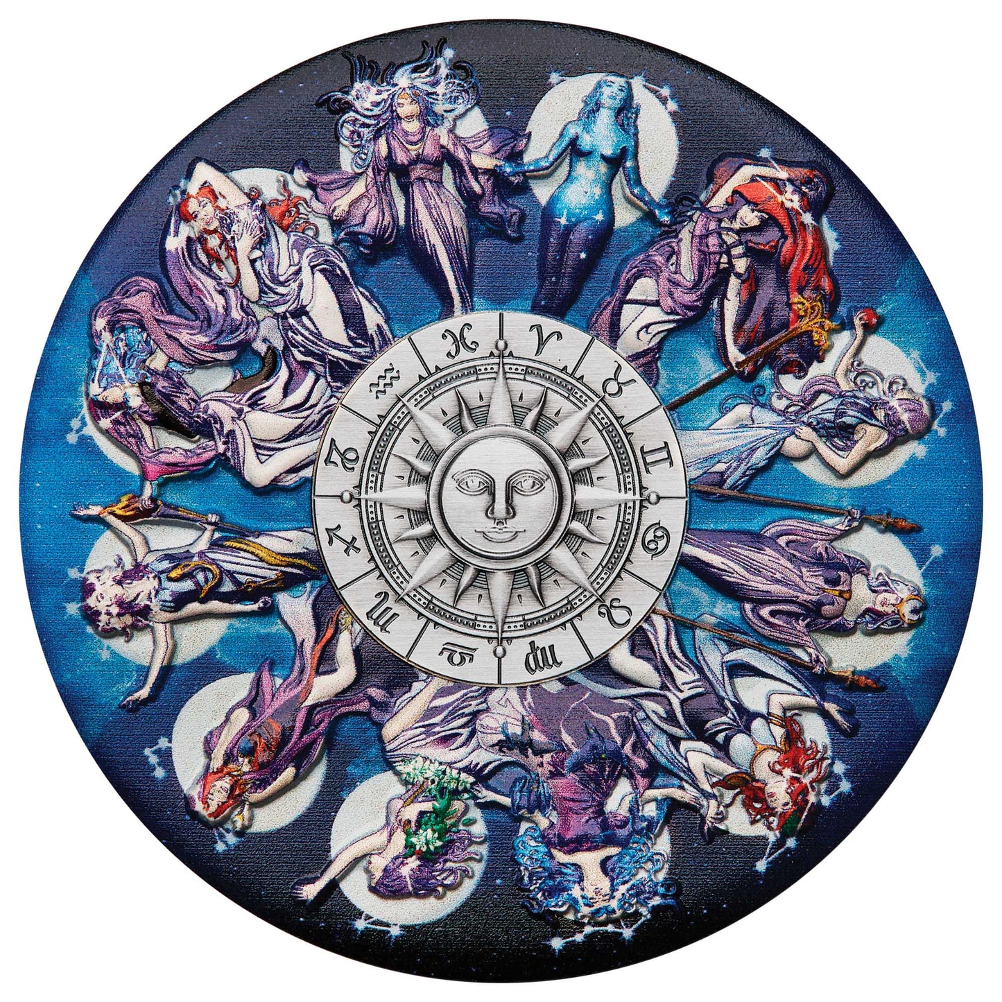 2025 Zodiac Signs and Goddesses 5oz Silver Antiqued Coloured Coin