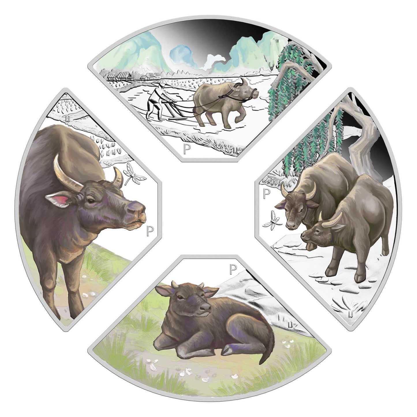 2021 PetthMint Year of the Ox Quadrant 1oz Silver Proof Four-Coin Set
