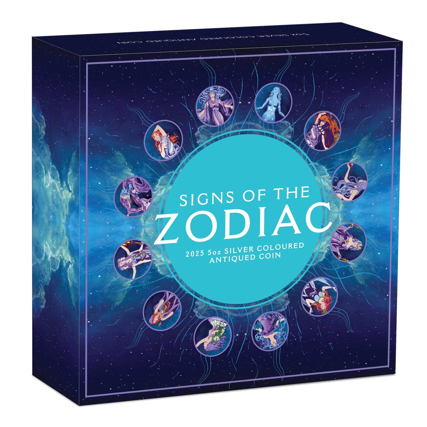 2025 Zodiac Signs and Goddesses 5oz Silver Antiqued Coloured Coin
