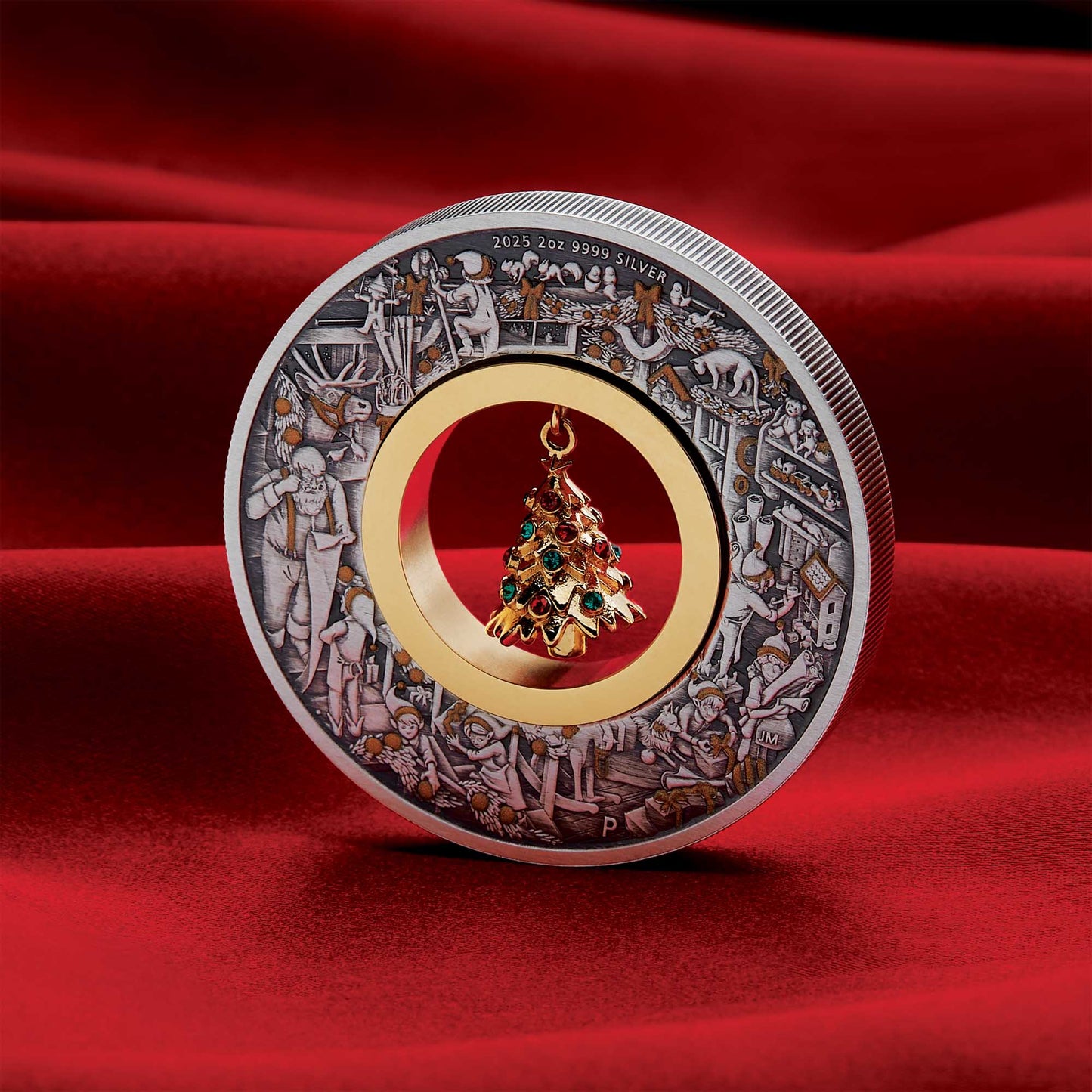 2025 Santa's Workshop 2oz Silver Antiqued Coloured Coin Pre Order