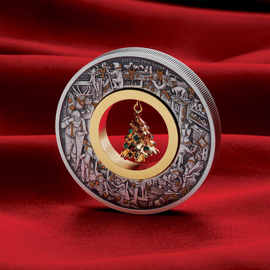 2025 Santa's Workshop 2oz Silver Antiqued Coloured Coin Pre Order