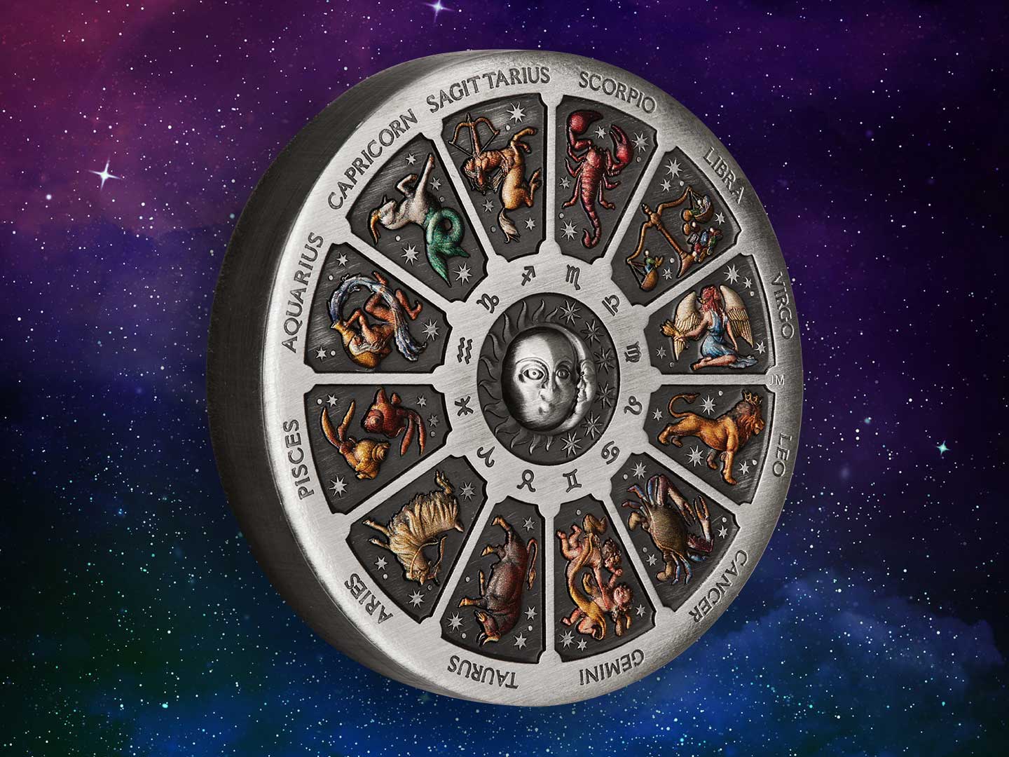 2020 PerthMint Signs of the Zodiac PCGS MS69 5oz Silver Antiqued Coloured Coin