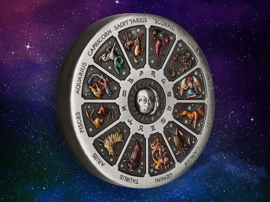 2020 PerthMint Signs of the Zodiac PCGS MS69 5oz Silver Antiqued Coloured Coin