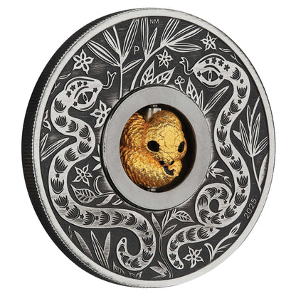 2025 Year of the Snake Rotating Charm 1oz Silver Antiqued Coin
