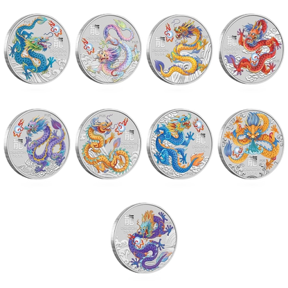 2024 PerthMint Australian Lunar Series III Year of the Dragon 1/2oz Silver 9 Coin Collection - NO Presentation Box