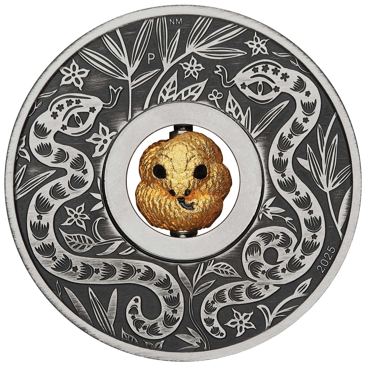 2025 Year of the Snake Rotating Charm 1oz Silver Antiqued Coin