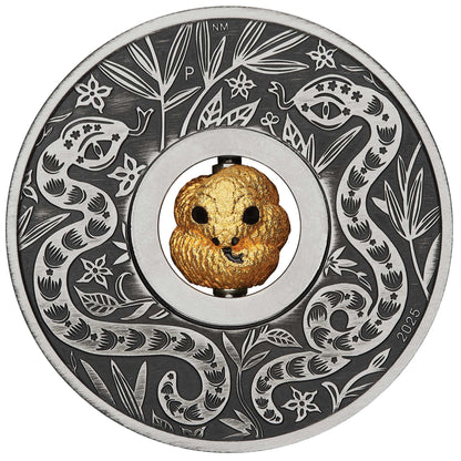 2025 Year of the Snake Rotating Charm 1oz Silver Antiqued Coin