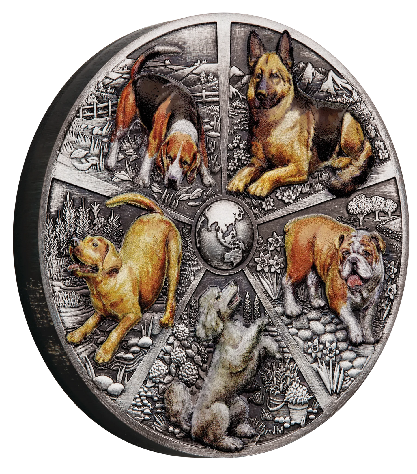 2025 PerthMint World Popular Dogs 5 oz Silver Antiqued High-Relief Colored Coin - Pre Order