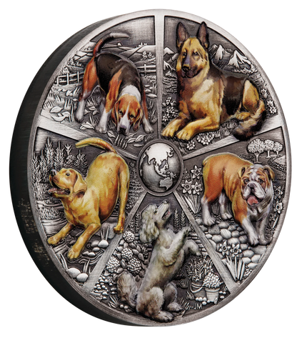 2025 PerthMint World Popular Dogs 5 oz Silver Antiqued High-Relief Colored Coin - Pre Order