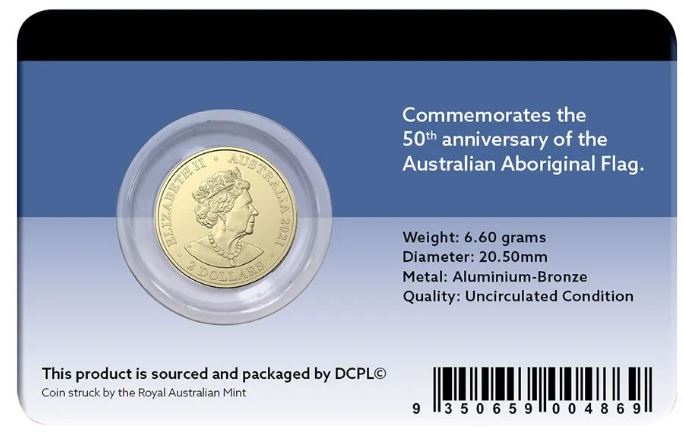 2021 Aboriginal Flag $2 coin in DCPL Card