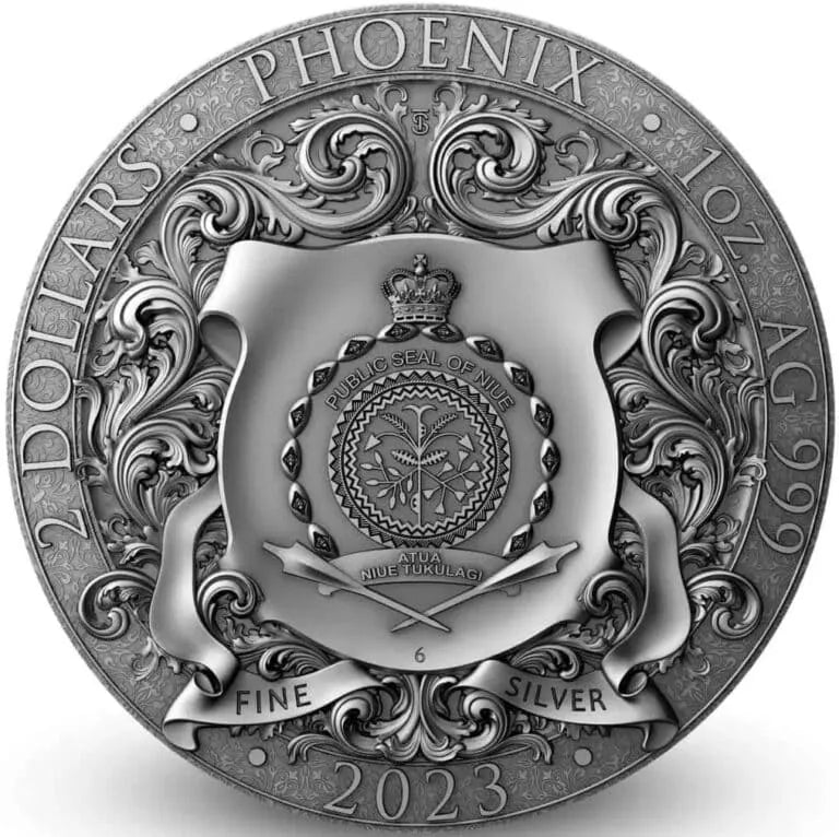 2023 Niue Phoenix 1 oz Silver Antiqued High Relief Colorized Coin