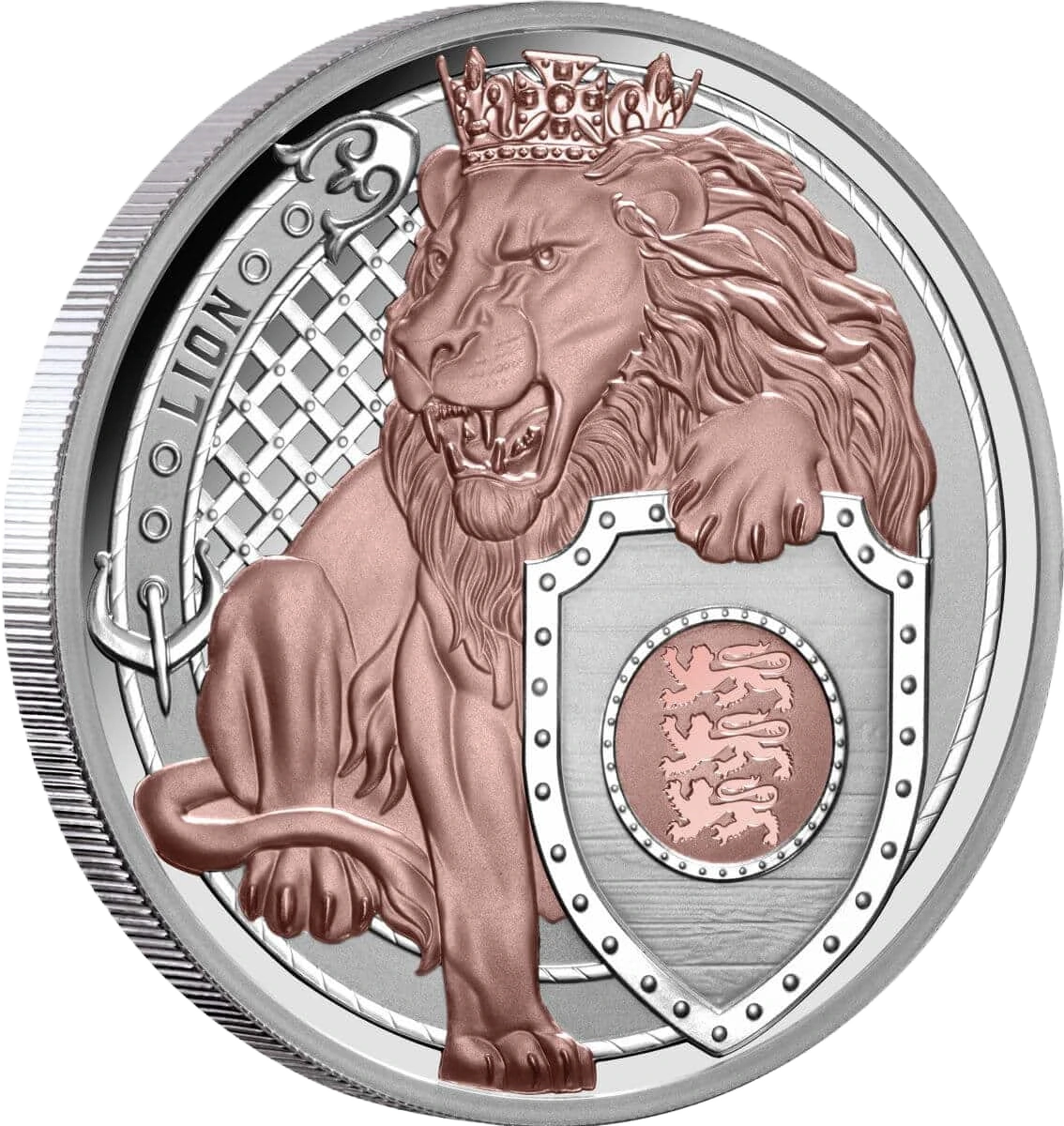 2025 Heraldic Beasts 2025 $1 Lion 1oz Rose Gold Plated Silver Proof Coin