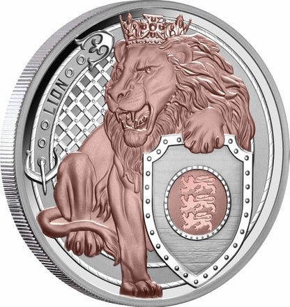 2025 Heraldic Beasts 2025 $1 Lion 1oz Rose Gold Plated Silver Proof Coin