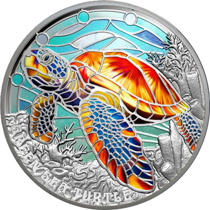 2025  Nature’s Window Green Sea Turtle $5 Colour 2oz Silver Proof Coin