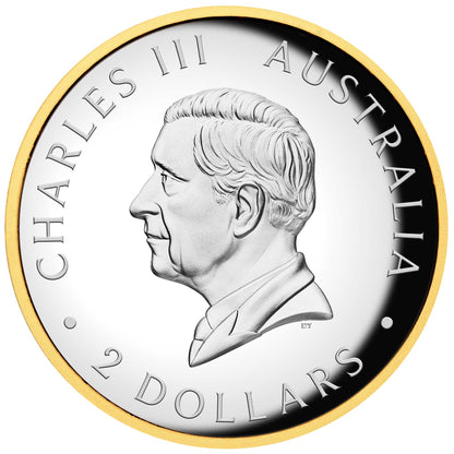 2025 Australian Kookaburra 35th Anniversary 2oz Silver Proof High Relief Gilded Coin