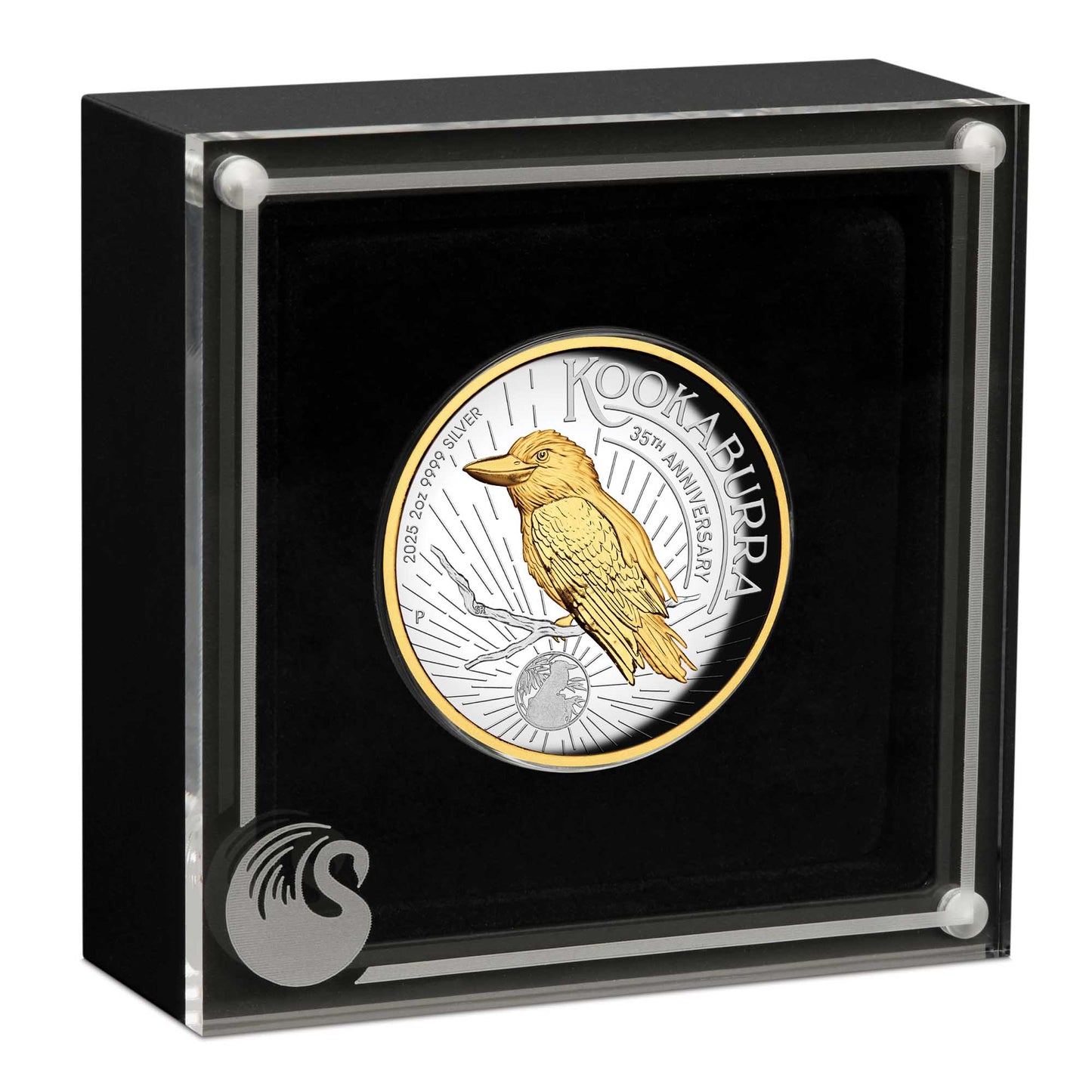 2025 Australian Kookaburra 35th Anniversary 2oz Silver Proof High Relief Gilded Coin