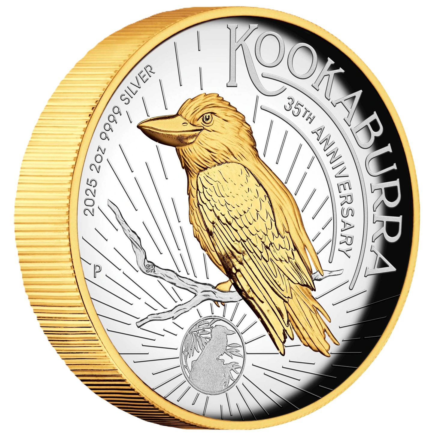 2025 Australian Kookaburra 35th Anniversary 2oz Silver Proof High Relief Gilded Coin
