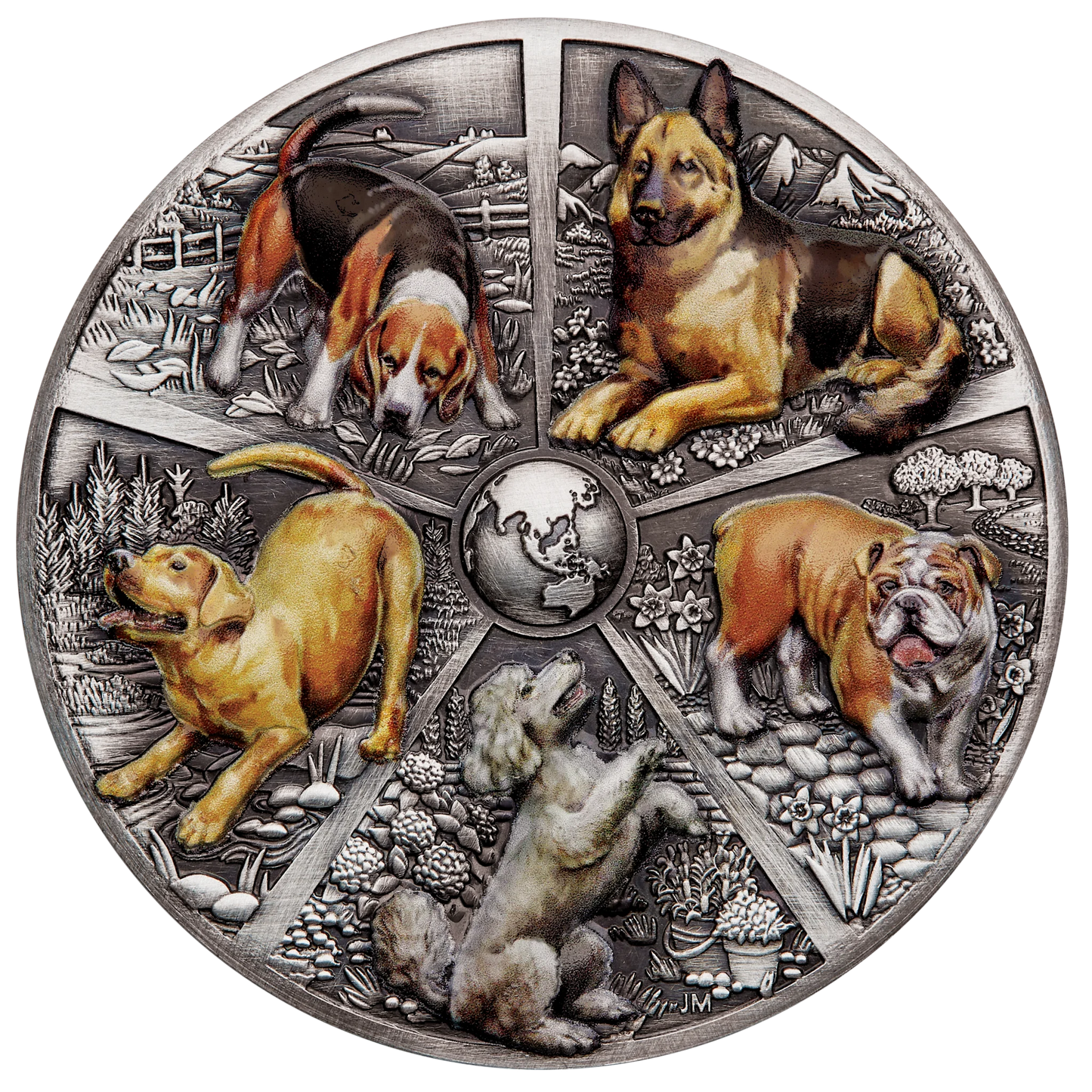 2025 PerthMint World Popular Dogs 5 oz Silver Antiqued High-Relief Colored Coin - Pre Order
