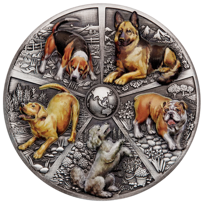 2025 PerthMint World Popular Dogs 5 oz Silver Antiqued High-Relief Colored Coin - Pre Order