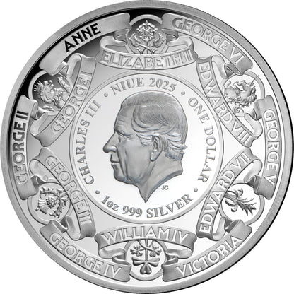 Monarchs of Britain 2025 $1 Gold-plated 1oz Silver Proof Coin
