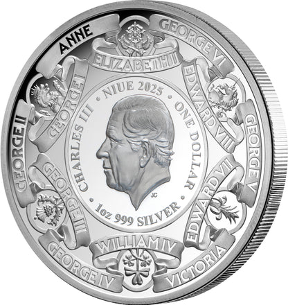 Monarchs of Britain 2025 $1 Gold-plated 1oz Silver Proof Coin