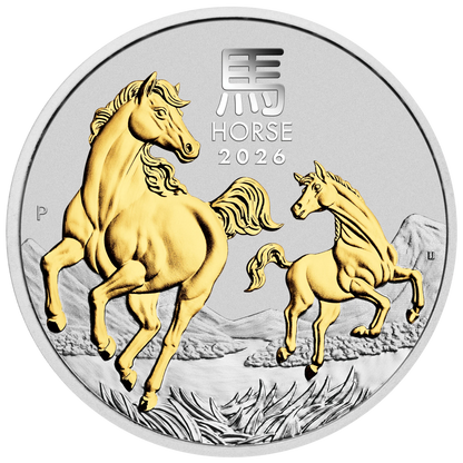2026 PerthMint Year of the Horse 🐎  – 1oz Silver Gilded Coin Pre order