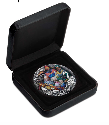 2023 PerthMint Fu Lu Shou 5oz Silver Antiqued Coloured Coin