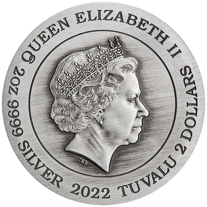 2022 Perth Mint Dragon 2oz Coloured High Relief Antiqued Silver Coin