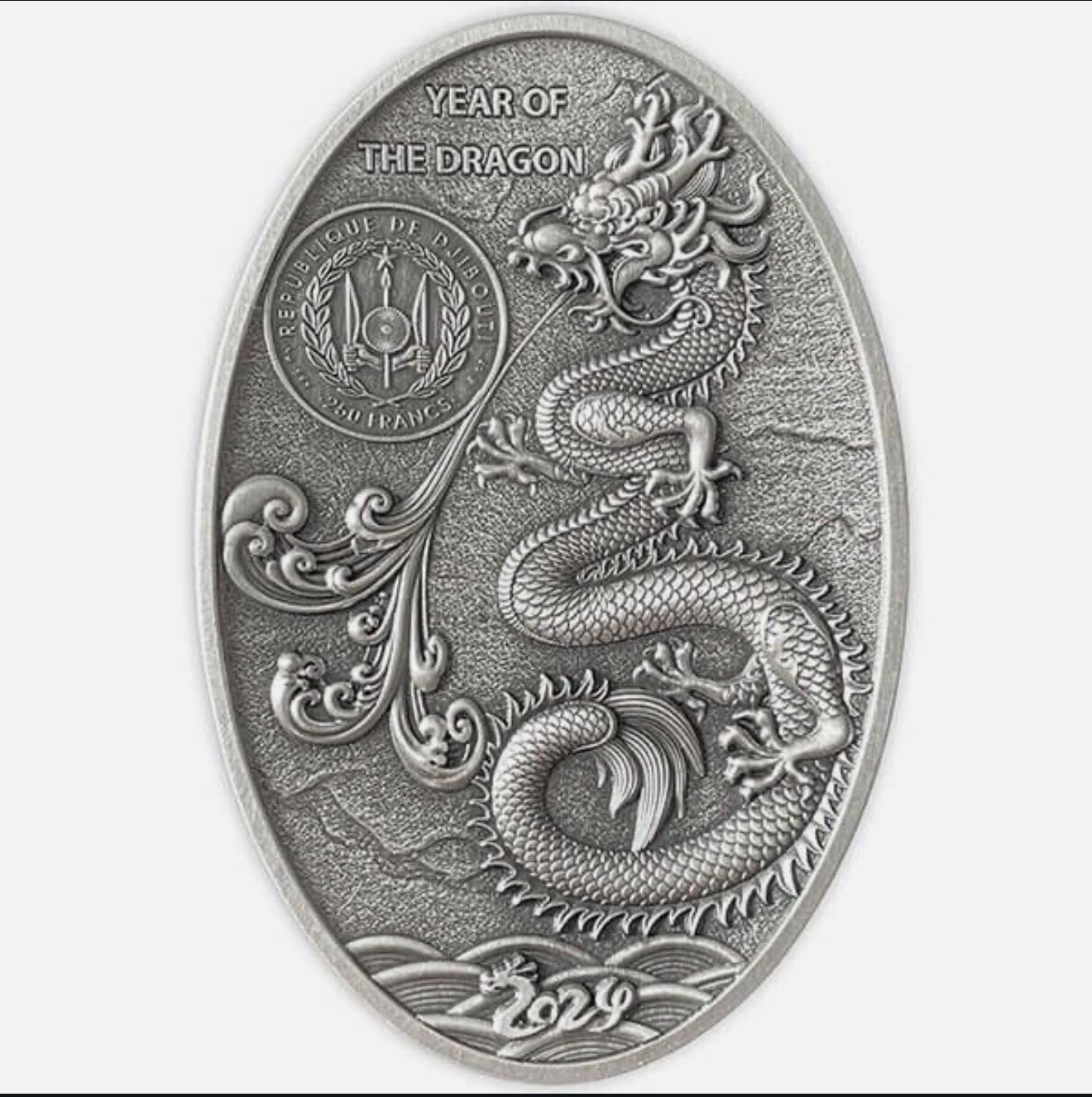 2024 3D Dragon Egg 2024 5oz Silver Antiqued high relief Coin
