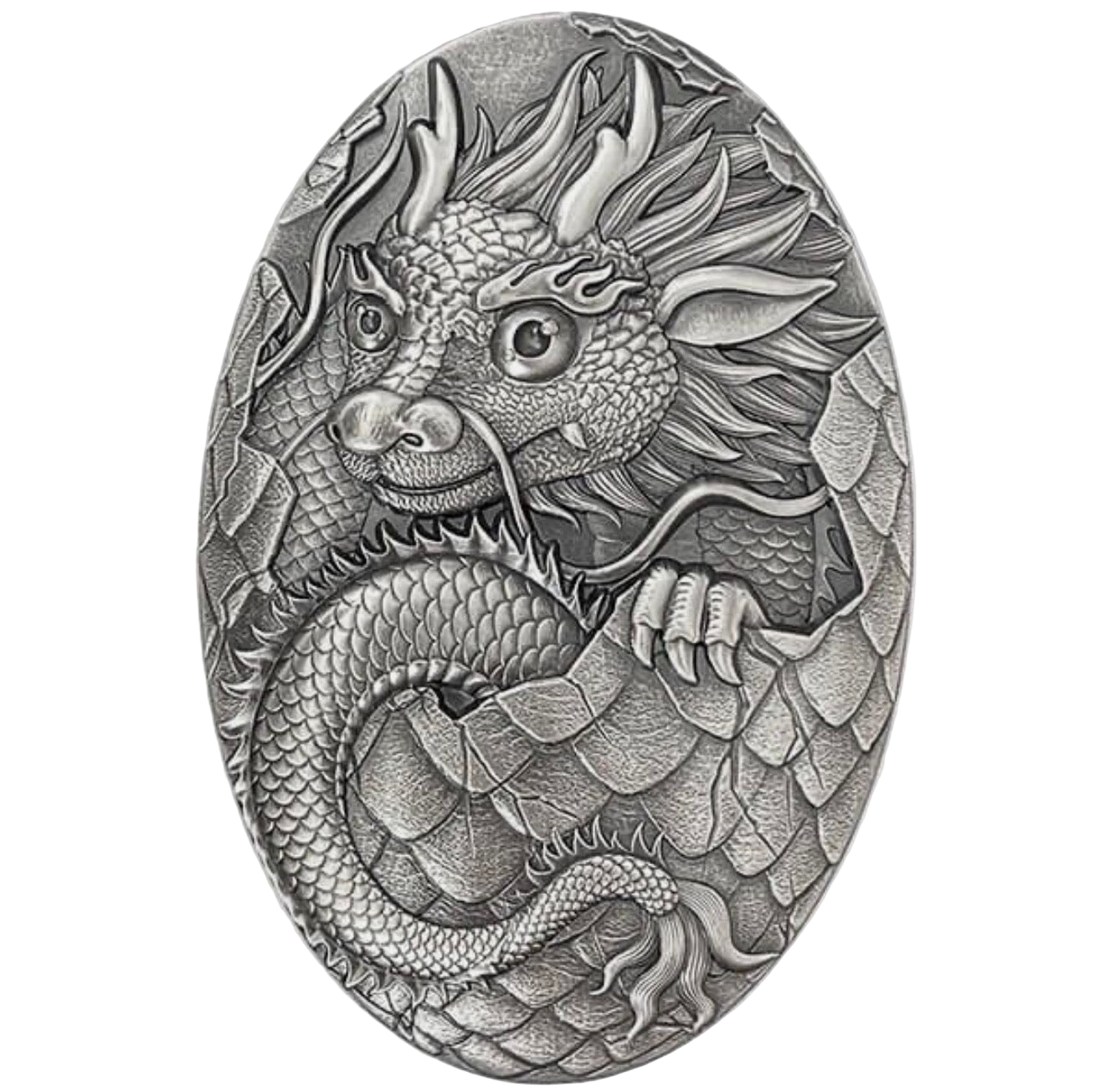 2024 3D Dragon Egg 2024 5oz Silver Antiqued high relief Coin