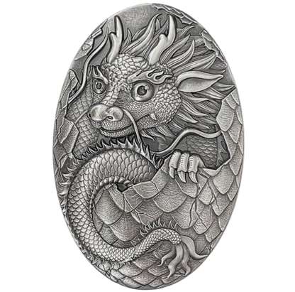 2024 3D Dragon Egg 2024 5oz Silver Antiqued high relief Coin