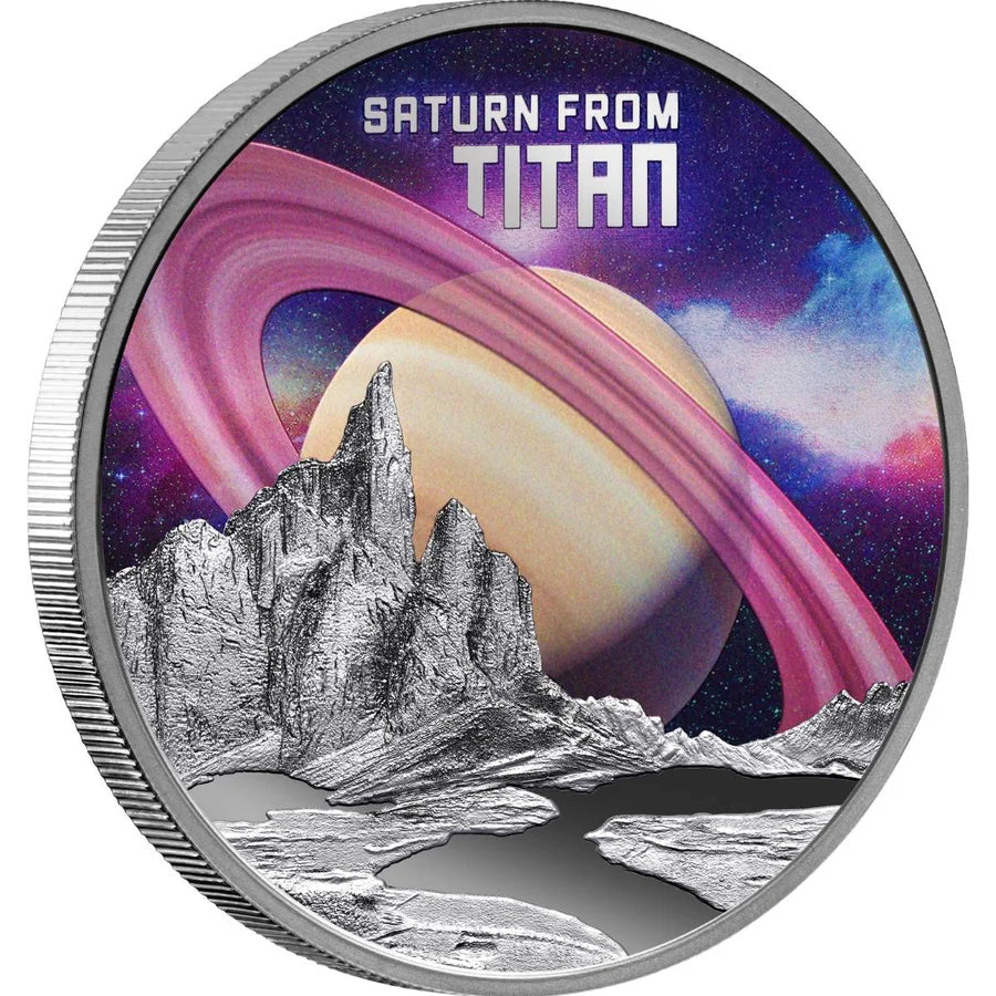 2025 Niue Saturn From Titan 1oz Silver Coloured Proof Coin